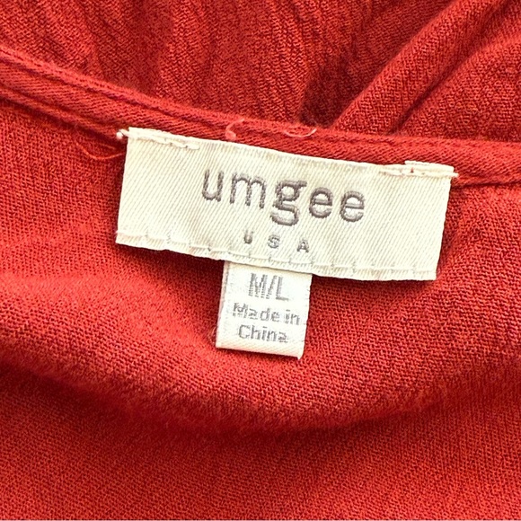 Umgee Clay Red Rust Floral Scalloped Trim Boho Gauzy Cardigan Size M/L Festival - Picture 8 of 9